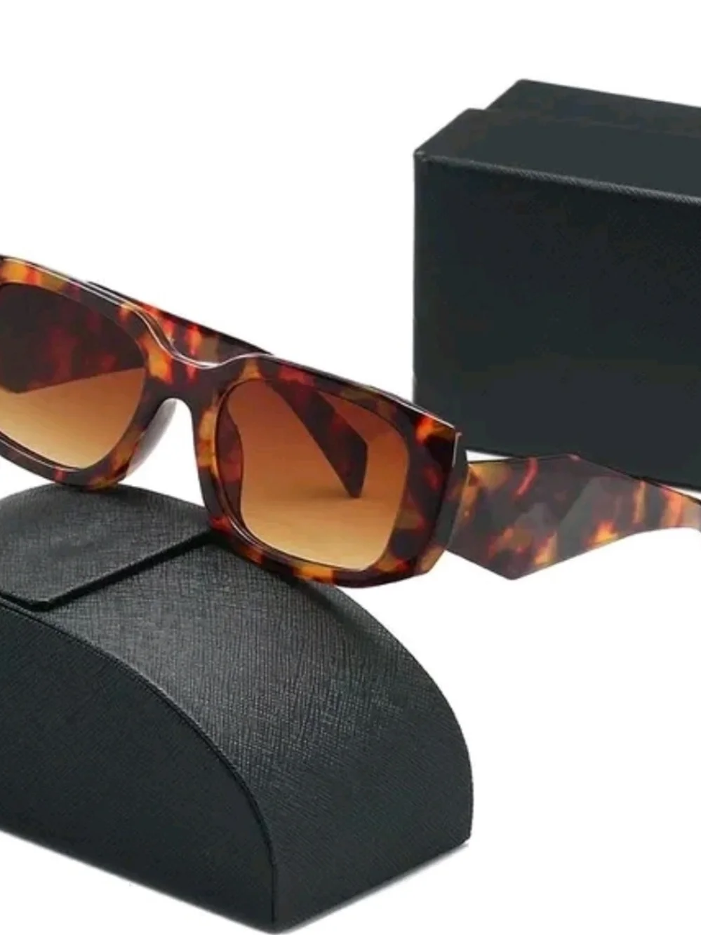 Tortoiseshell Rectangular Sunglasses - Brown Lenses